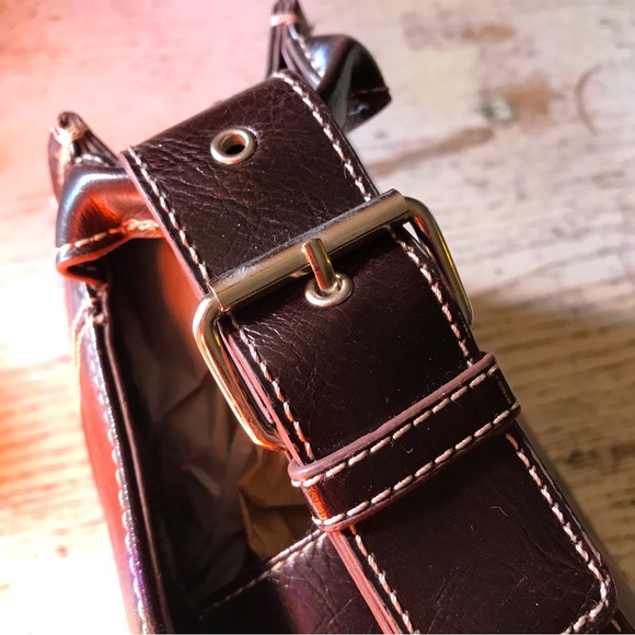 NINE & CO Dark Brown Faux Leather, Silver Hardware Structured Shoulder Bag GUC - Picture 4 of 15